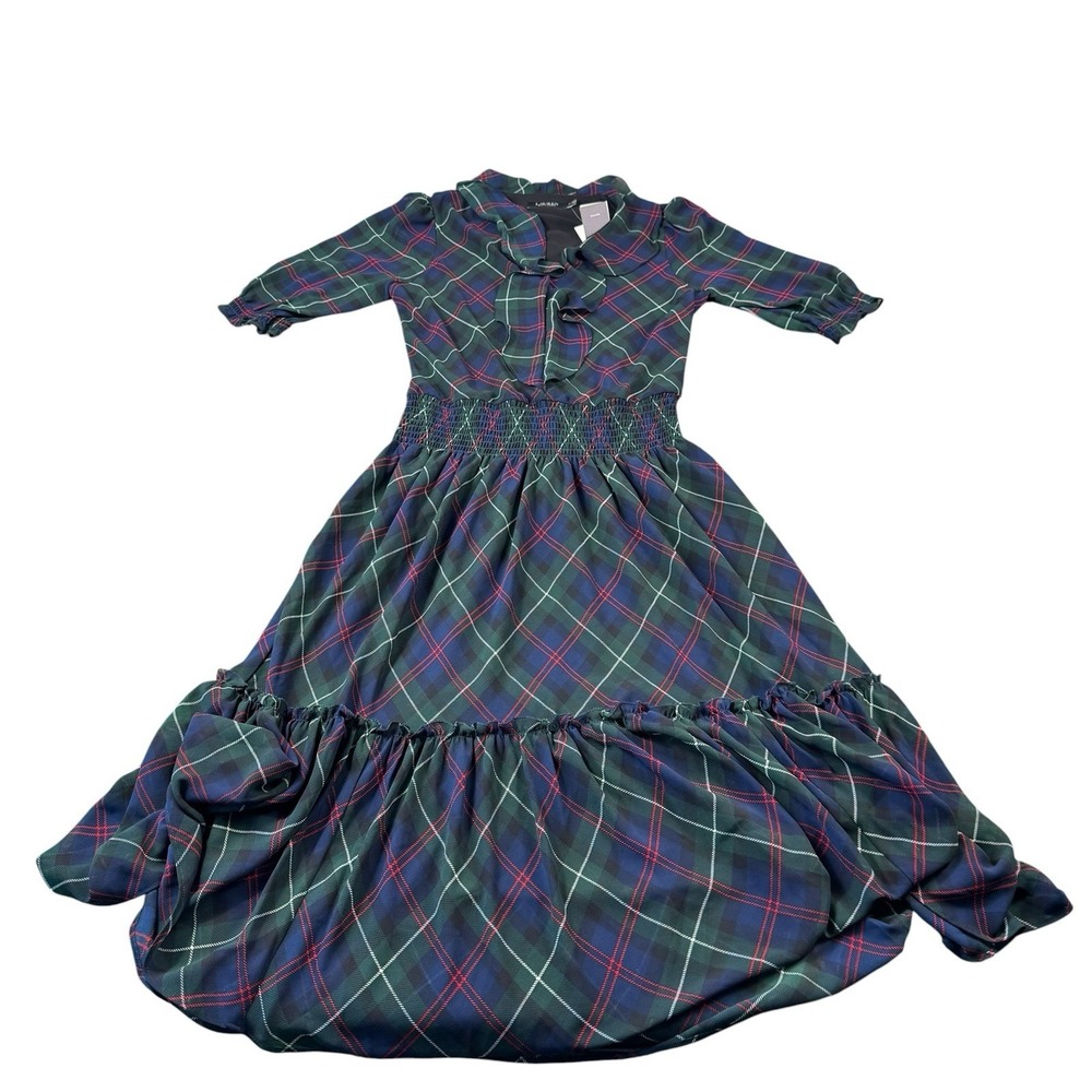 Lauren Ralph Lauren Green Blue Red Check Polyester Full Length Dress 2P NWT